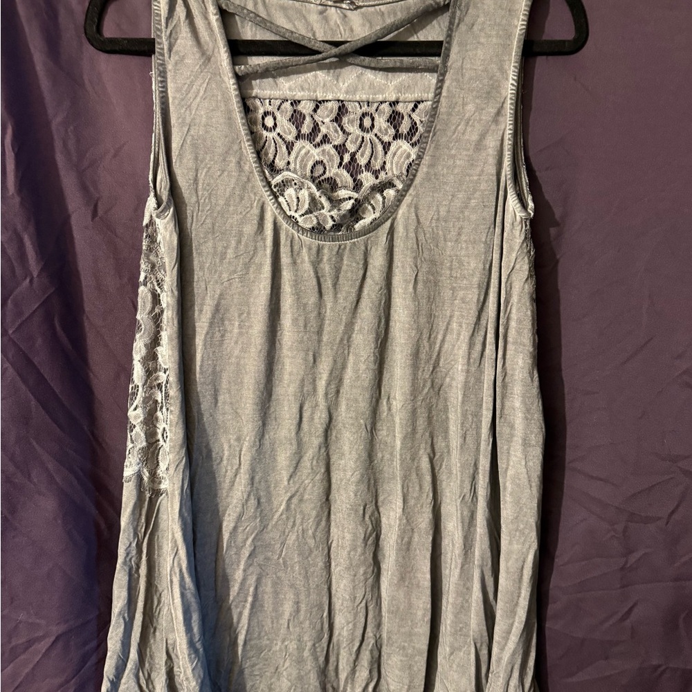 POL Gray Silver Embellished Cut Out Tank Top NWOT